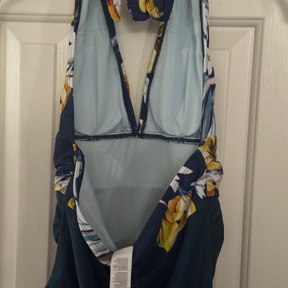 Cupshe Dark Teal Blue Yellow White Floral One Piece Swimsuit Size M Medium New - Picture 12 of 16
